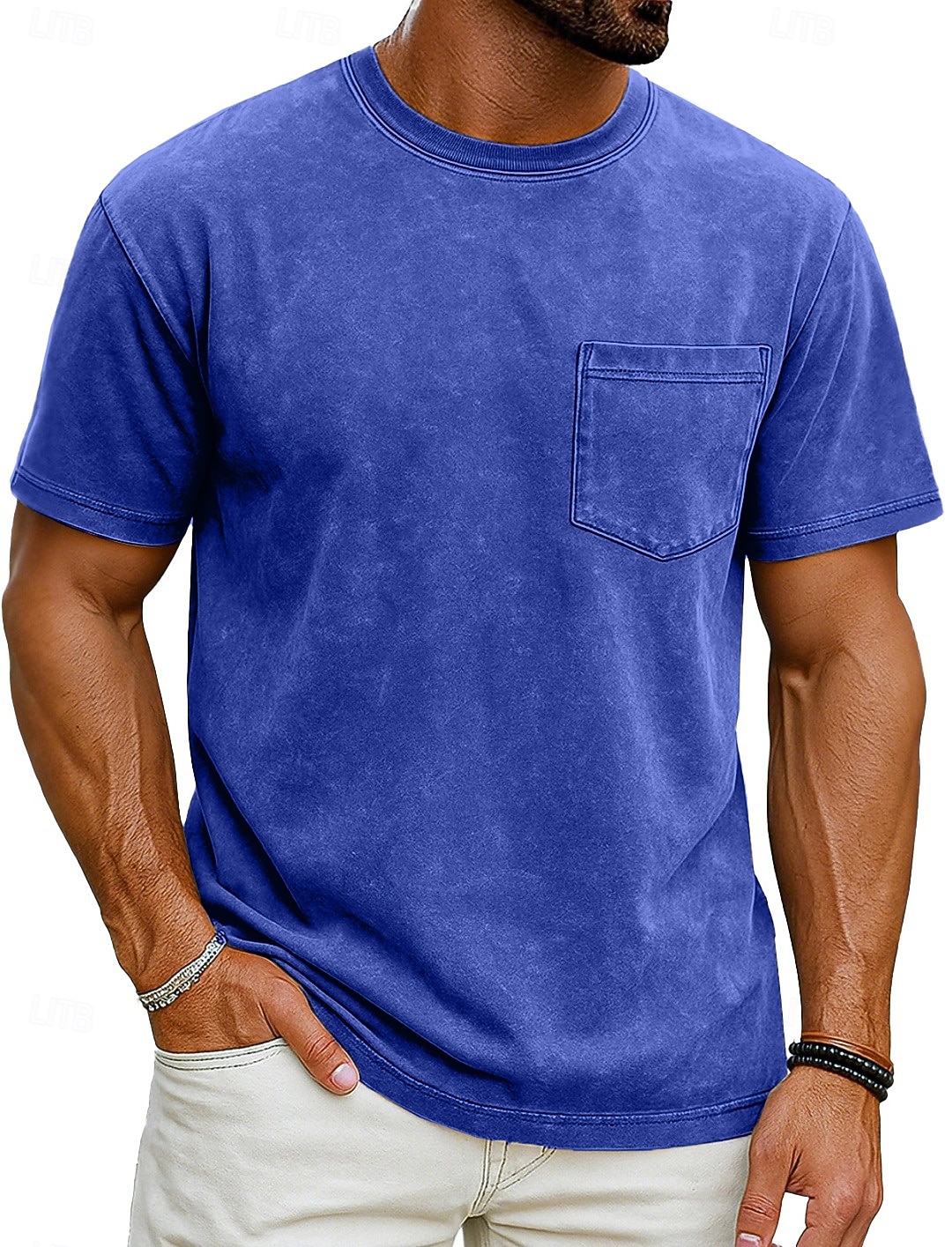 Per uomo Maglietta Camicia 100% cotone lavaggio acido Manica Corta Girocollo Estate Primavera Tutte le stagioni Tinta unica Elegante Vintage Neutro Tasca Tinto in capo angosciato Casuale Casa del 2026 a $20.99 –P4