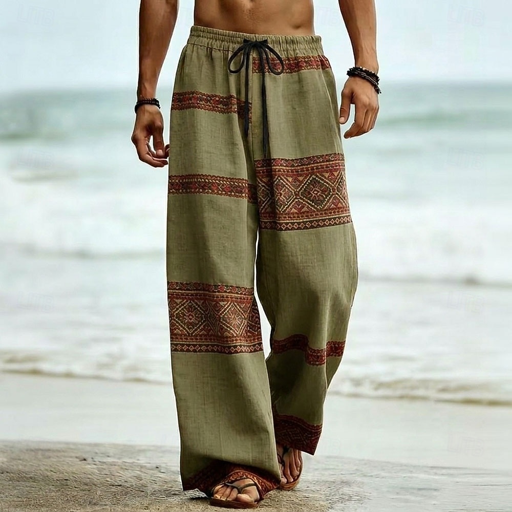 Homme Géométrique Tribal Ethnique Pantalons Pantalon décontracté Pantalons Amples Taille Moyenne Boho Vintage Rétro Maison Extérieur Vacances Taille élastique avec cordon de serrage Pantalon en lin de 2026 ? $27.99 –P4