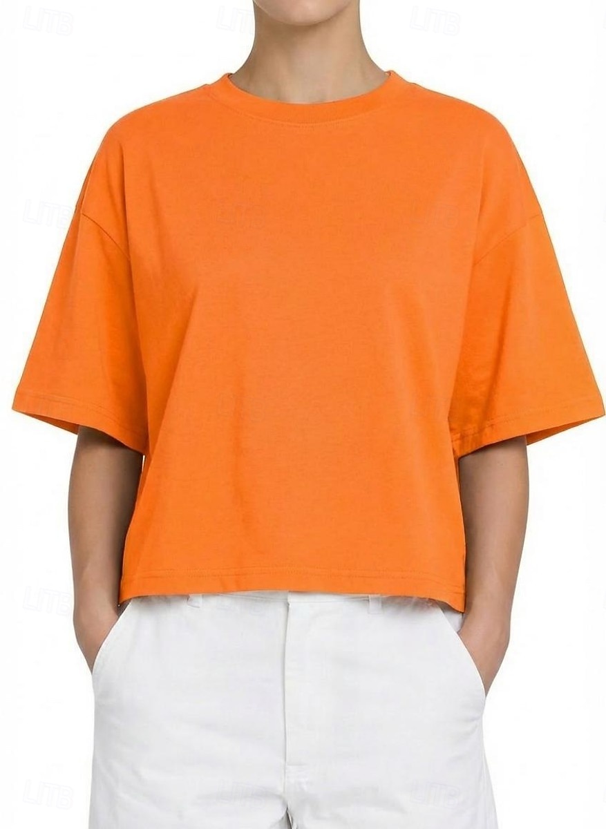 Per donna Taglia grande Maglietta Tinta unica Elegante Casual Manica Corta Girocollo Top Regolari Quotidiano Sportivo Uscire Nero Bianco Giallo Blu marino Arancione Estate Primavera del 2026 a $24.99 –P1