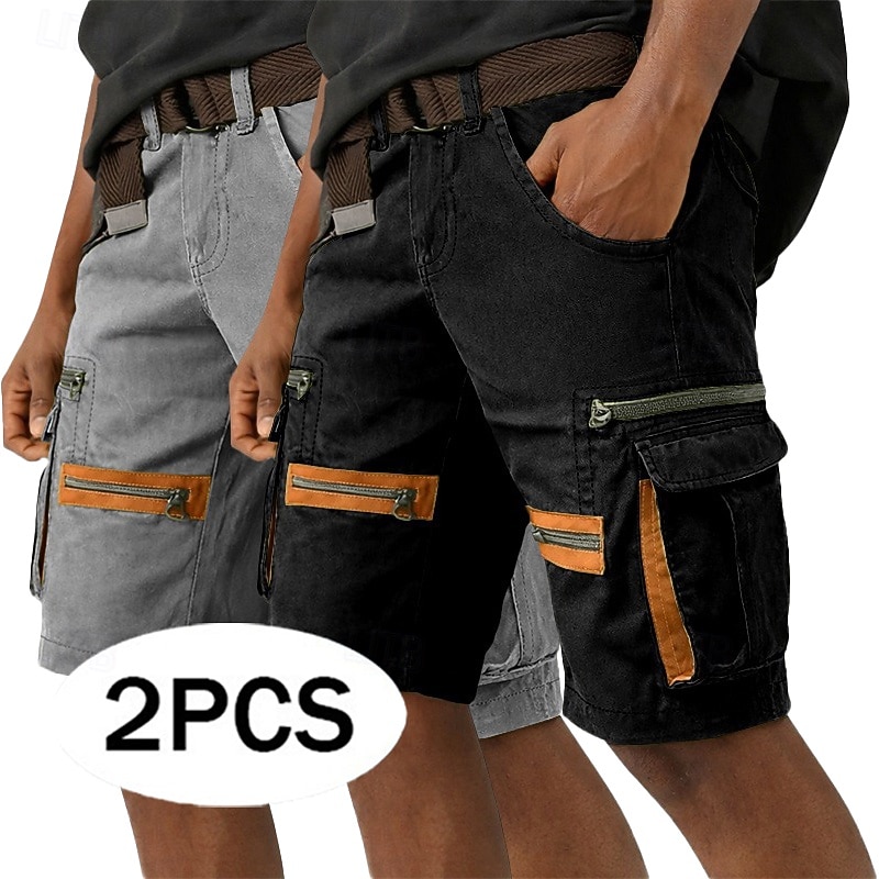 Homme Pantalon cargo Shorts cargo Shorts Short décontracté Avec Poches Taille Élastique Bloc de Couleur Uni Longueur Genou Occasionnel Extérieur Vêtements de rue Mode Streetwear Vert + Gris Noir de 2026 ? $51.99 –P6