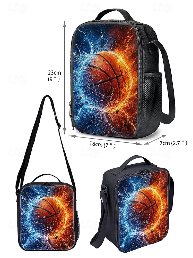 Kid's Basketball Print Backpack Lunch Bag Pencil Case 3-Piece Set, Polyester Large Capacity School Bag with Adjustable Straps for Back to School, Travel, Outdoor Sports 2026 - $34.99 –P12