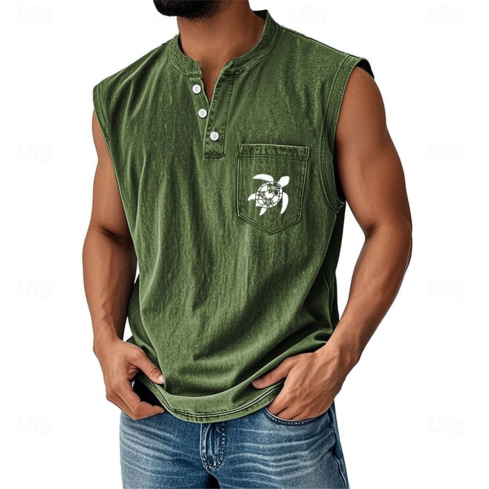 Chemise sans manches SoftFade™ pour homme en 100 % coton lavée à l'acide avec col Henley été turtle casual teint vêtement vintage délavé casual quotidien streetwear noir vert clair foncé de 2026 ? $29.99 –P5