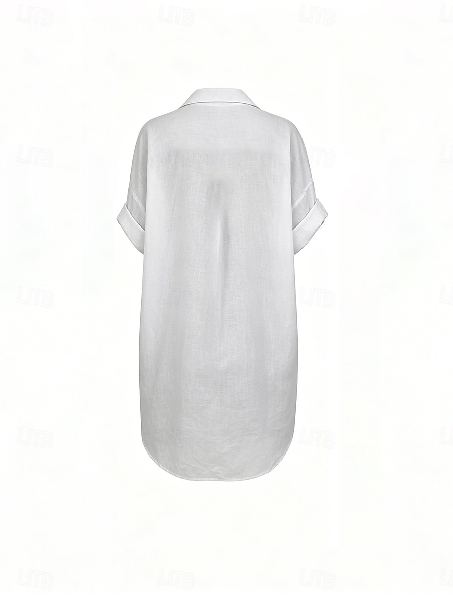 Жен. Рубашка Смешанная хлопковая ткань Бохо Рубашка Застегните кнопку вверх Полотняное плетение На каждый день Пляжный стиль С короткими рукавами Рубашечный воротник Обычные топы 2026 - $25.99 –P8