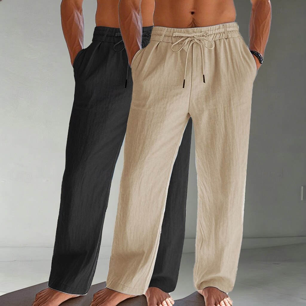 Homens Calças de linho Calças Calça verão Calças largas Calças de praia Com Cordão Bolsos Cintura elástica Tecido Conforto Respirável Comprimento total Diário Praia Férias Férias Havaiana Branco de 2026 por $39.99 –P7