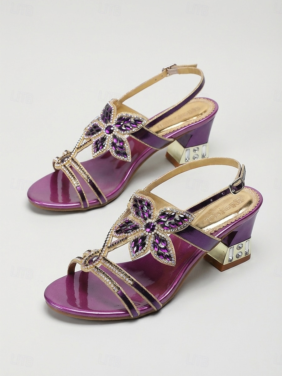 Women's Purple Embellished Block Heel Sandals, Open Toe Ankle Strap Elegant Dress Shoes for Mother of the Bride, Garden Wedding & Formal Events 2026 - $59.99 –P4