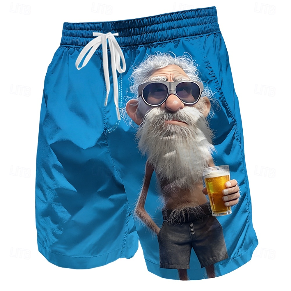 Herr Rolig Öl Gammal man Badshorts Boardshorts Medium Midja Retro / vintage Utomhus Semester Vardag Sidfickor Mesh foder Elastisk dragsko i midjan Designer Kläder 2026 - $20.99 –P3
