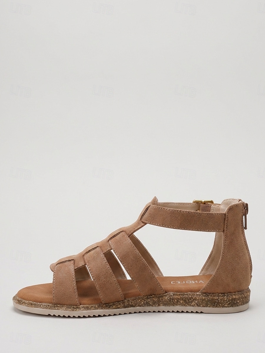 Sandali gladiatore da donna color albicocca - comodi sandali bassi in stile boho con cinturini multipli, ideali per le vacanze all'aria aperta. &abbigliamento quotidiano del 2026 a $46.99 –P3