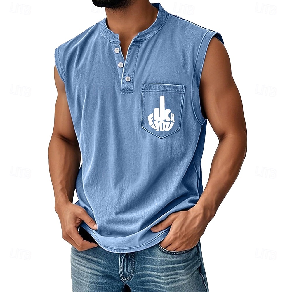 Per uomo Maglietta smanicata Camicia Demin Senza Maniche Henley Estate Semplice Moda Designer Essenziale Sbiadito Lavaggio vintage Vacanza Streetwear Uscire Nero Verde scuro Cachi Maglietta Top per del 2026 a $28.99 –P2