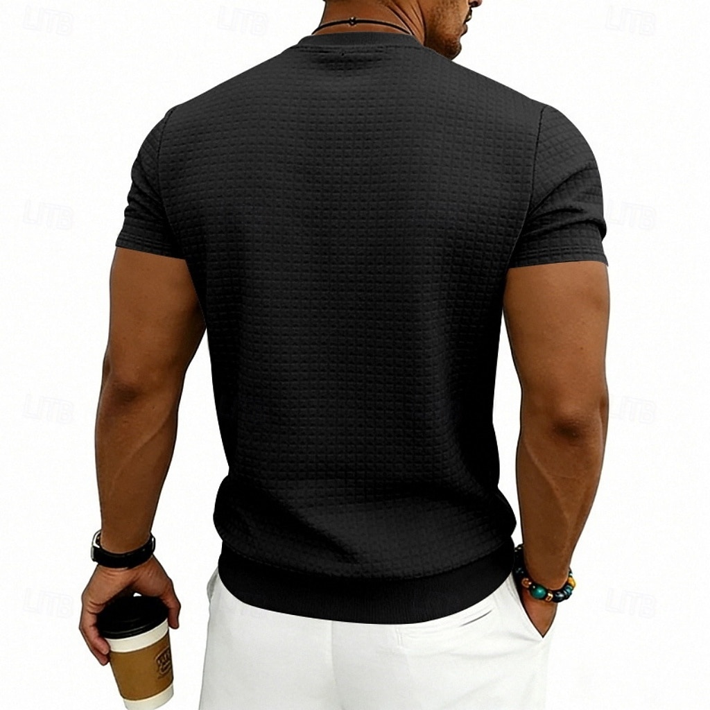 Herre Vaffel T-skjorte T skjorte Kortermet skjorte T-skjorte Kortermet Crew-hals Sommer Vår Helfarge Gatemote Stilfull Sportslig Jacquard Daglig utendørs Feriereise Hvit Svart Mørkegrå Topp T-skjorte 2026 - $20.99 –P14