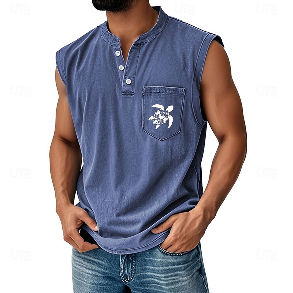 Chemise sans manches SoftFade™ pour homme en 100 % coton lavée à l'acide avec col Henley été turtle casual teint vêtement vintage délavé casual quotidien streetwear noir vert clair foncé de 2026 ? $29.99 –P9