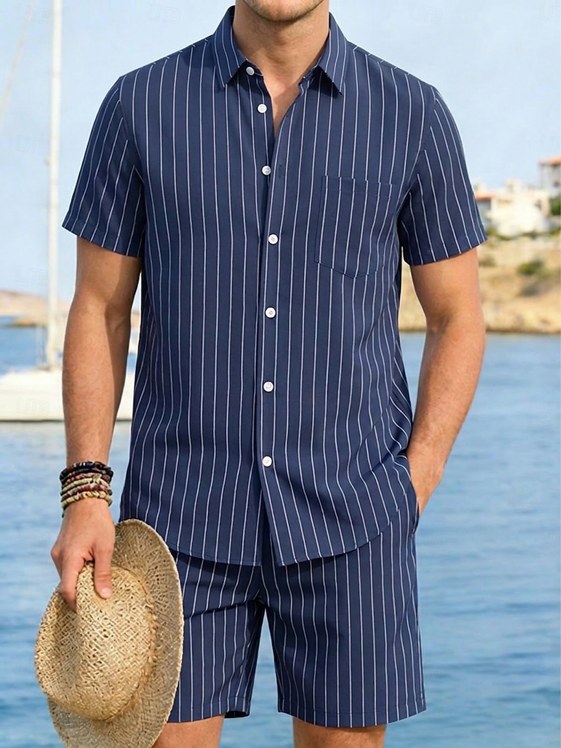 Men Linen Shirt 2 Piece Shirt Set And Shorts Linen Shorts Beach Shorts Set Vertical Stripes Casual Daily Outdoor Turndown Short Sleeve Summer Fashion Casual Comfortable Clothing Apparel 2026 - $32.99 –P1