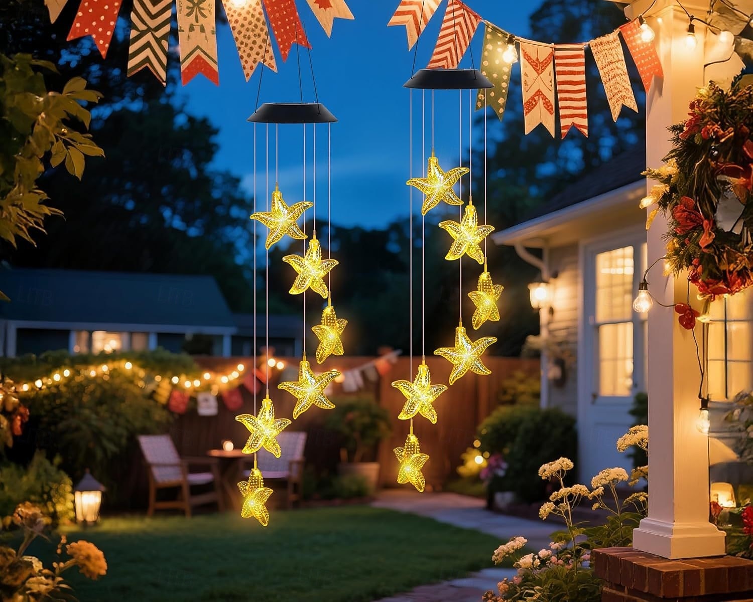 2 luces solares impermeables para exteriores con forma de estrella de mar, ideales para jardines, patios, porches y balcones. Iluminación LED ambiental decorativa para exteriores. &regalo de 2026 - $26.99 –P1