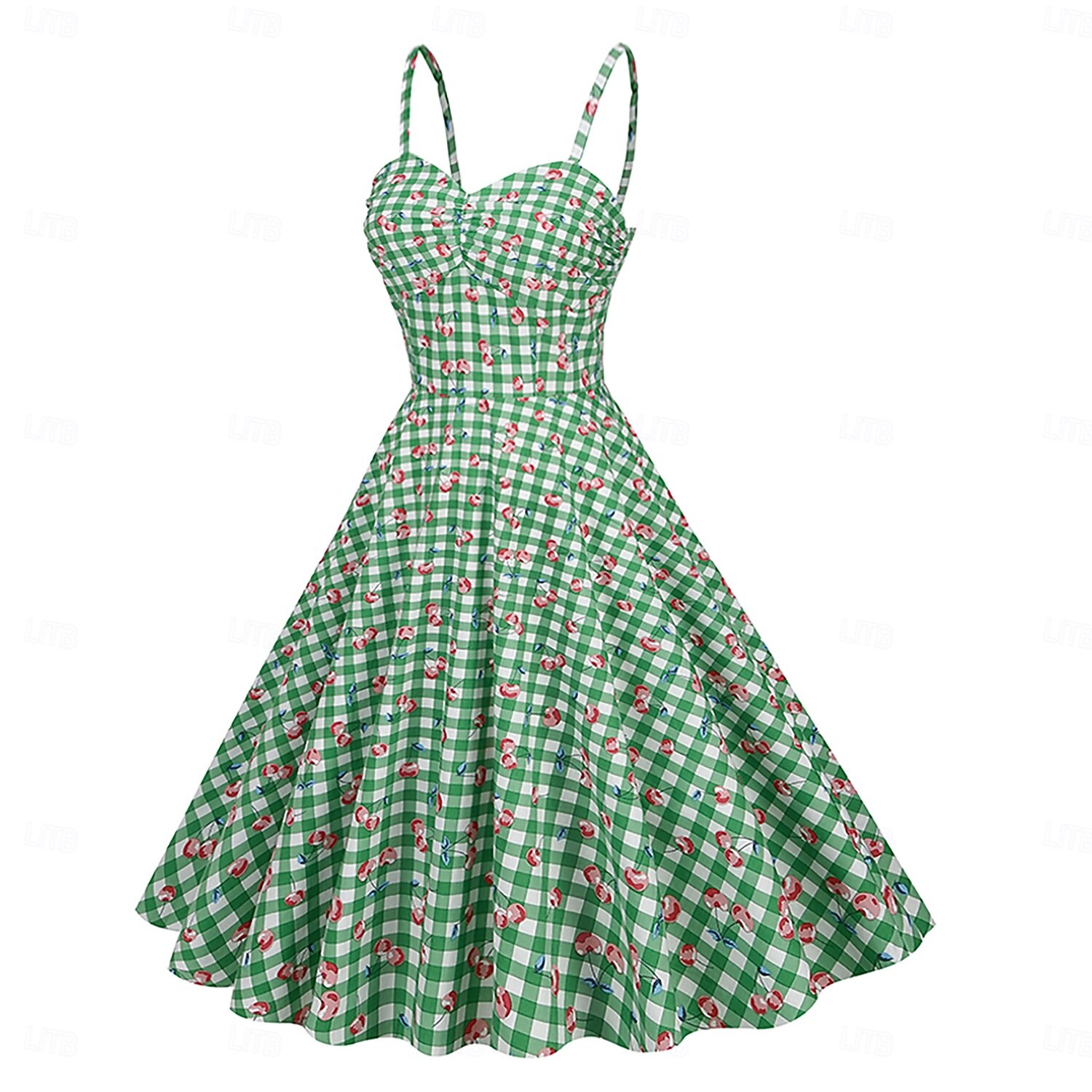 1950s Retro Vintage Rockabilly Midi Dress Swing Dress Flare Dress Sleeveless Spaghetti Strap Floral Checkered / Gingham Fit & Flare Swing Sweetheart Neck Fancy Dress Women's Party Dailywear Casual 2026 - $48.99 –P2