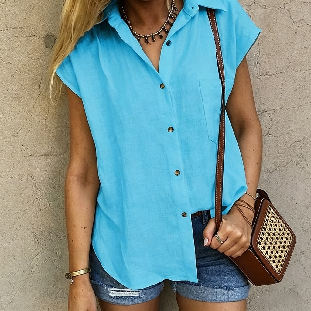 Women's Shirt Cotton Linen Shirts Beach Shirt Button Up Shirt Solid Color Plain Vacation Fashion Casual Sleeveless Turndown Regular Tops Streetwear Beach Holiday White Yellow Orange Light Blue Summer 2026 - $19.99 –P2