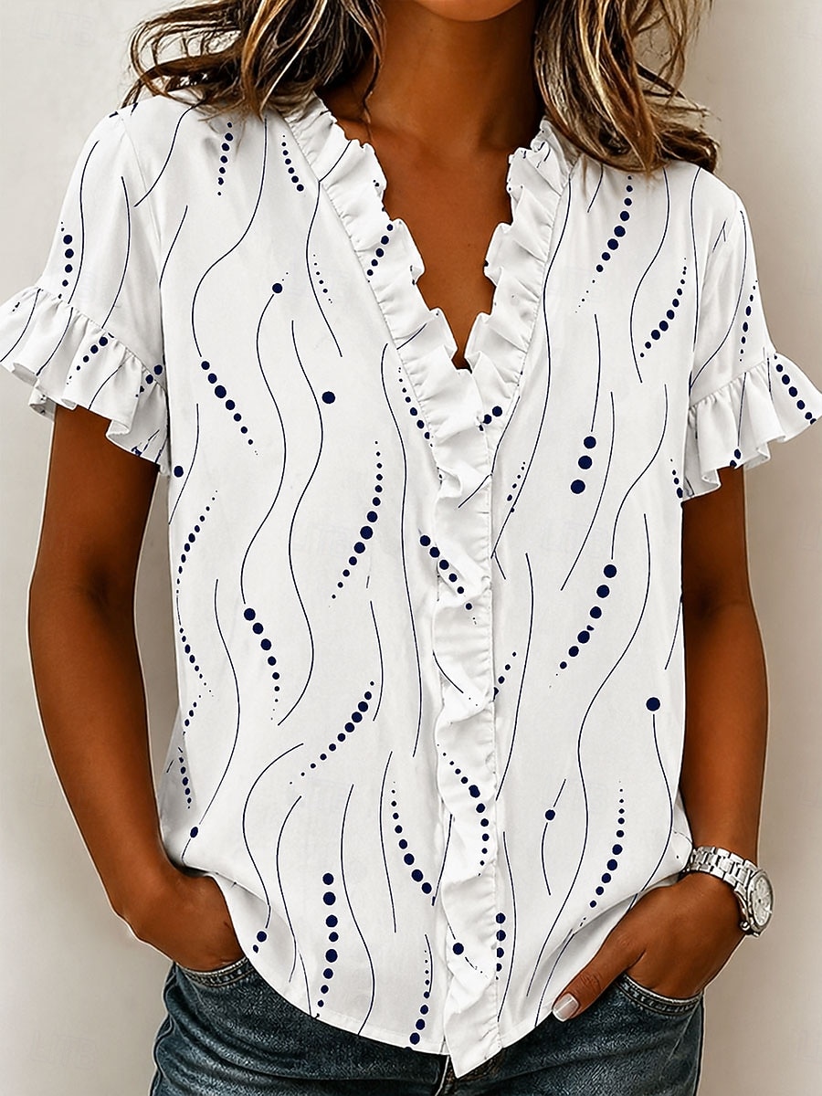 Per donna Camicia Tunica Volant Floreale Grafico Elegante Moda Quotidiano Manica Corta Scollo a V Top Regolari Casuale Quotidiano Blu Nero Rosa Viola Estate Primavera del 2026 a $26.99 –P5