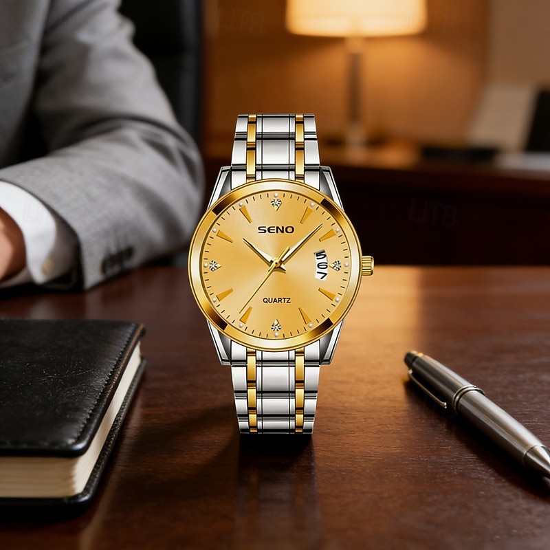 Orologio da polso di lusso da uomo in oro, al quarzo, elegante e alla moda, con bracciale a maglie in acciaio inossidabile, datario, impermeabile, orologio classico ed elegante, regalo perfetto per del 2026 a $16.99 –P10
