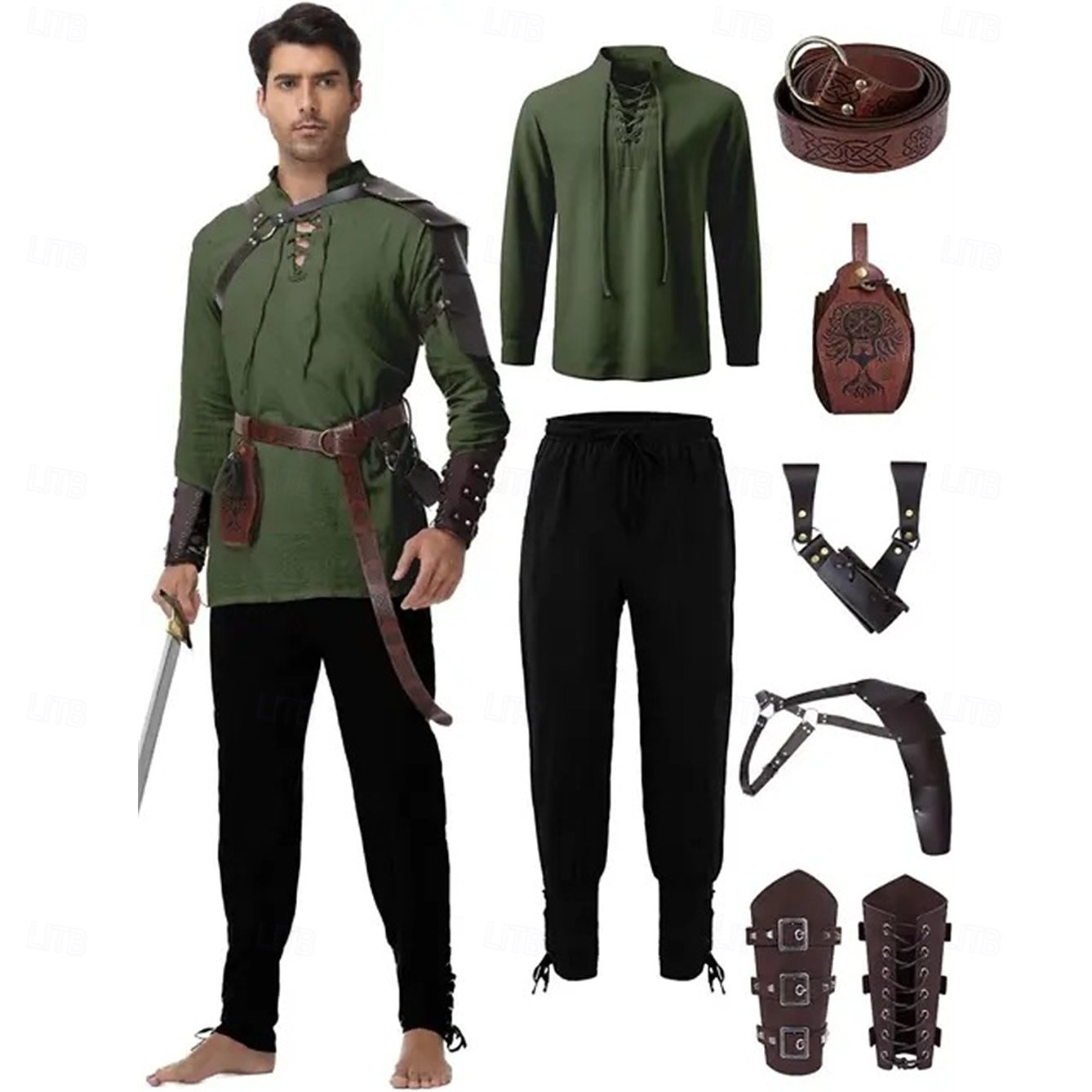 Medieval Renaissance Pants Waist Belt Shirt Long Sleeves Lace up Fancy Dress Men's Masquerade Party Renaissance Fair LARP Adults' Shirt Pants Shoulder Armor 2026 - $88.99 –P9