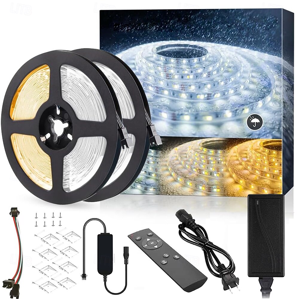 Fita de LED branca à prova d'água de 10 metros (32,8 pés) e 20 metros (65 pés), dimerizável, flexível, 3000K-6500K, 24V, com controle remoto e adaptador. Ideal para ambientes internos e externos, como de 2026 por $71.99 –P1