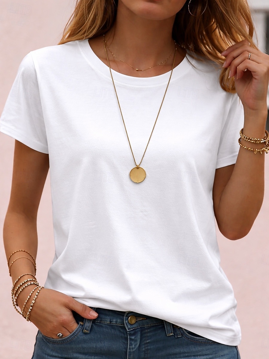 Damen T Shirt T-Shirt Einfach Mode Stilvoll Basic Kurzarm Rundhalsausschnitt Normale Oberteile Täglich Ausgehen Wochenende Schwarz Weiß Rosa Rote Marineblau Sommer Frühling Ice silk cool feeling 2026 - $19.99 –P13