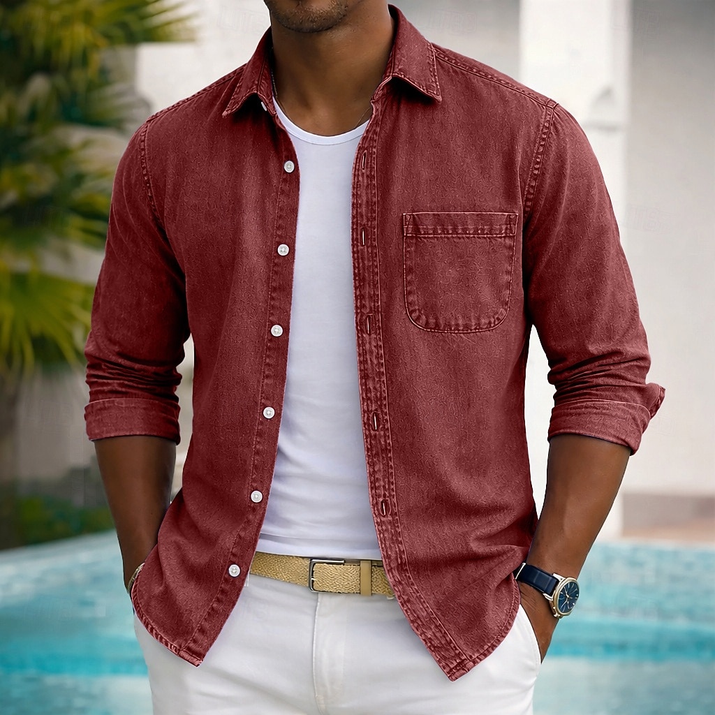 Camicia SoftFade™ da uomo camicia casual camicia sbiadita tinto in capo 100% cotone camicia lavata in acido nera verde chiaro bordeaux blu navy blu maniche lunghe camicia semplice colletto del 2026 a $31.99 –P7