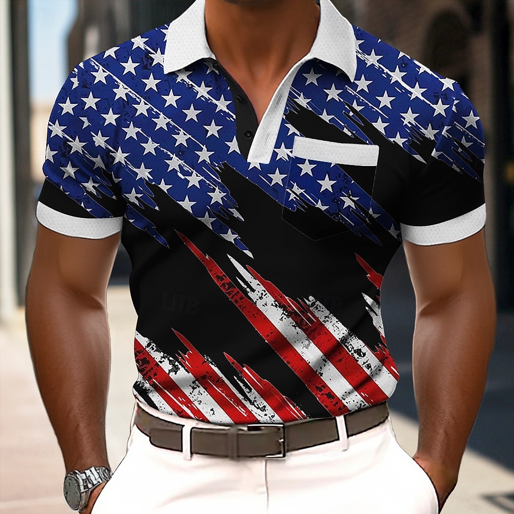 2026 250th Men's American US Flag Polo Shirts Short Sleeve Polo Shirts Collared Shirts Casual Outdoor Athleisure Daily Wear 3D Print Buttons Spring & Summer Blue Black Red 2026 - $22.99 –P4