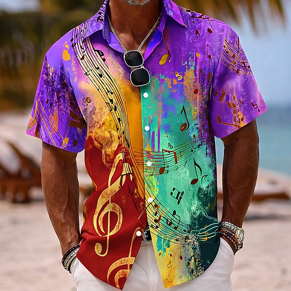 Per uomo Colorato Note Musicali Camicia Camicia con Bottoni Manica Corta Vintage Retrò Quotidiano Festival Musicale Primavera Autunno Collo ripiegato Stampa 3D camicie con colletto Blu Rosa Viola del 2026 a $25.99 –P2