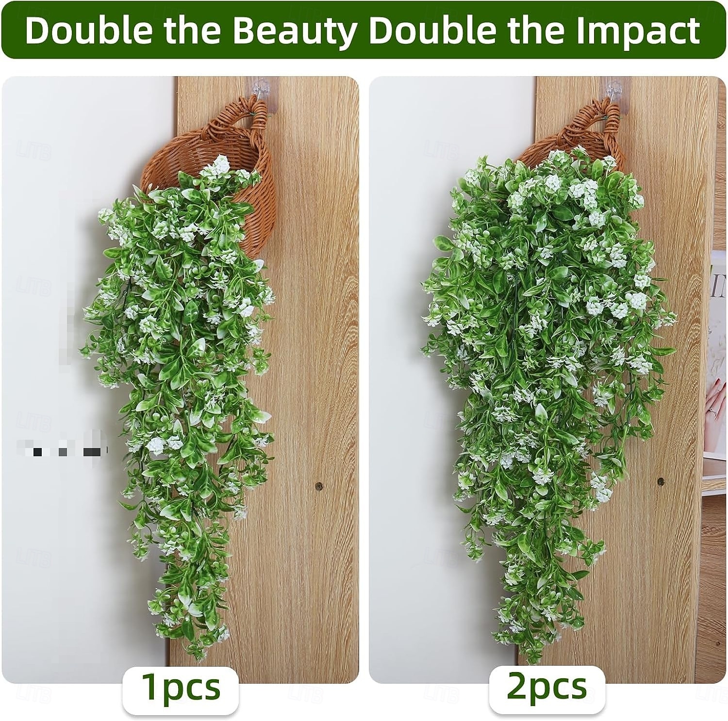 Conjunto de 4 flores artificiais suspensas para decoração externa, plantas artificiais suspensas, flores brancas artificiais, trepadeiras verdes de plástico resistentes aos raios UV, hera adequada de 2026 por $21.99 –P5