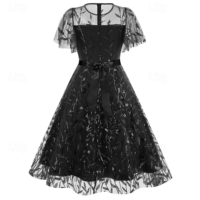 1950s Retro Vintage Midi Dress Swing Dress Flare Dress Short Sleeves Embroidered Leaf Fit & Flare Swing Round Neck Fancy Dress Women's Casual Evening Party Tea Party Adults' Dress Spring & Summer 2026 - $61.99 –P6