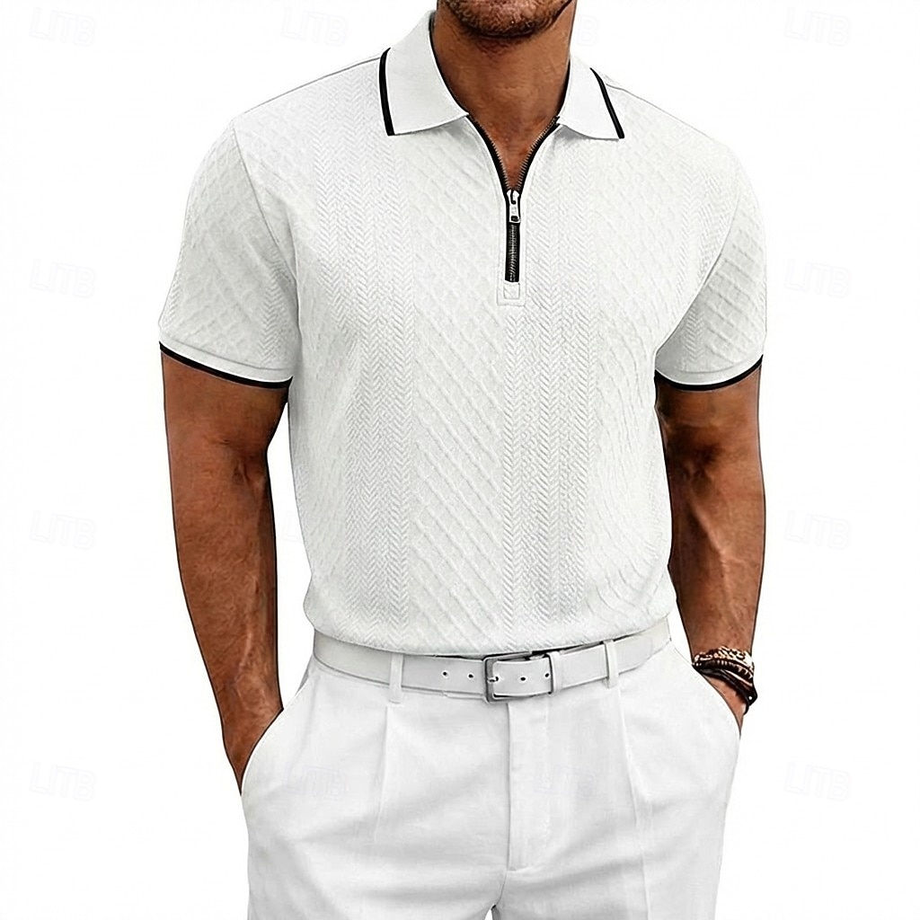 Men's Polo Polo Shirts Casual Daily Quarter Zip Short Sleeve Fashion Basic Plain Jacquard Zipper Spring & Summer Summer Spring Regular Fit Blue Black White Burgundy Navy Blue khaki Polo 2026 - $22.99 –P5