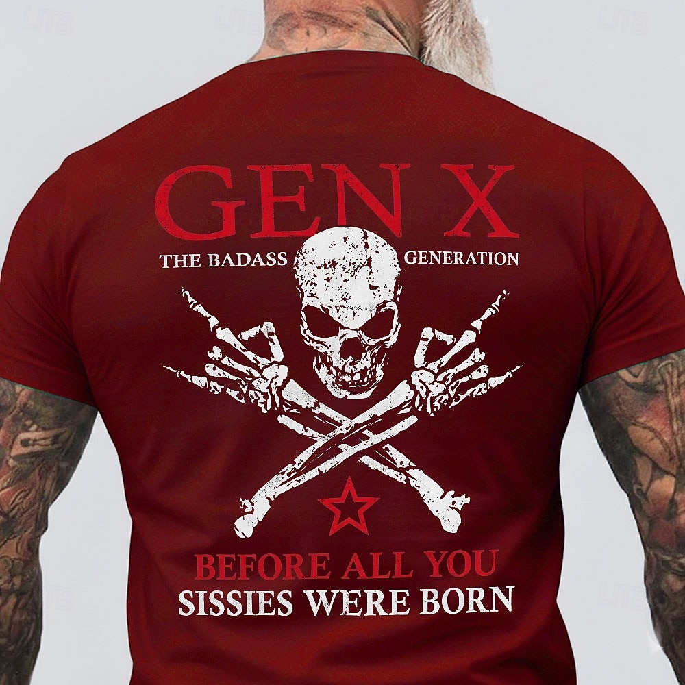 Herren Gen X – die coole Generation, bevor ihr alle Weicheier geboren wurdet – Totenkopf, gekreuzte Skeletthände, roter Stern, Vintage-Look, Used-Look, T-Shirt mit Grafikprint, Rundhalsausschnitt, 2026 - $18.99 –P3