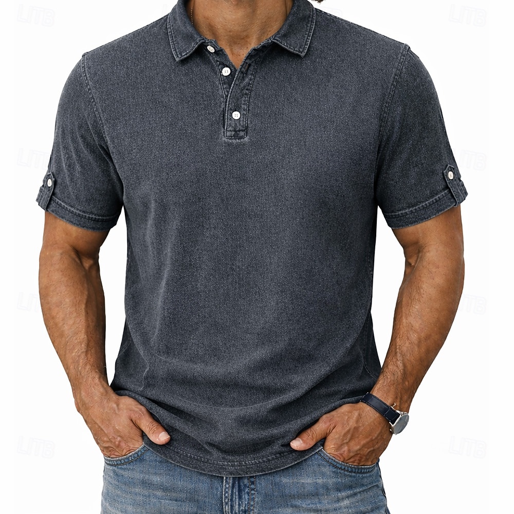 Camisetas Polo para Hombre SoftFade™ 100% Algodón Camisa de Lavado Ácido Casual Vacaciones Con Solapa Manga Corta Moda Básica Sólida Texturizada Botones Vintage Verano Primavera Azul Verde Caqui Gris 2026 - $32.99 –P3