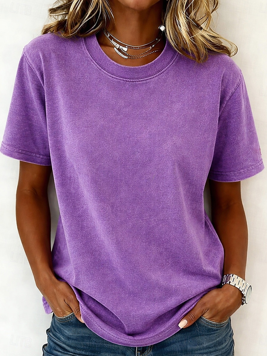 Damen T-Shirt 100% Baumwolle Vintage Gewaschene Oberteile T-Shirt Top Schlicht Vintage Mode Stylisch Kurzarm Rundhals Reguläre Oberteile Alltag Ausgehen Wochenende Blau Schwarz Lila Fuchsia Orange 2026 - $21.99 –P10