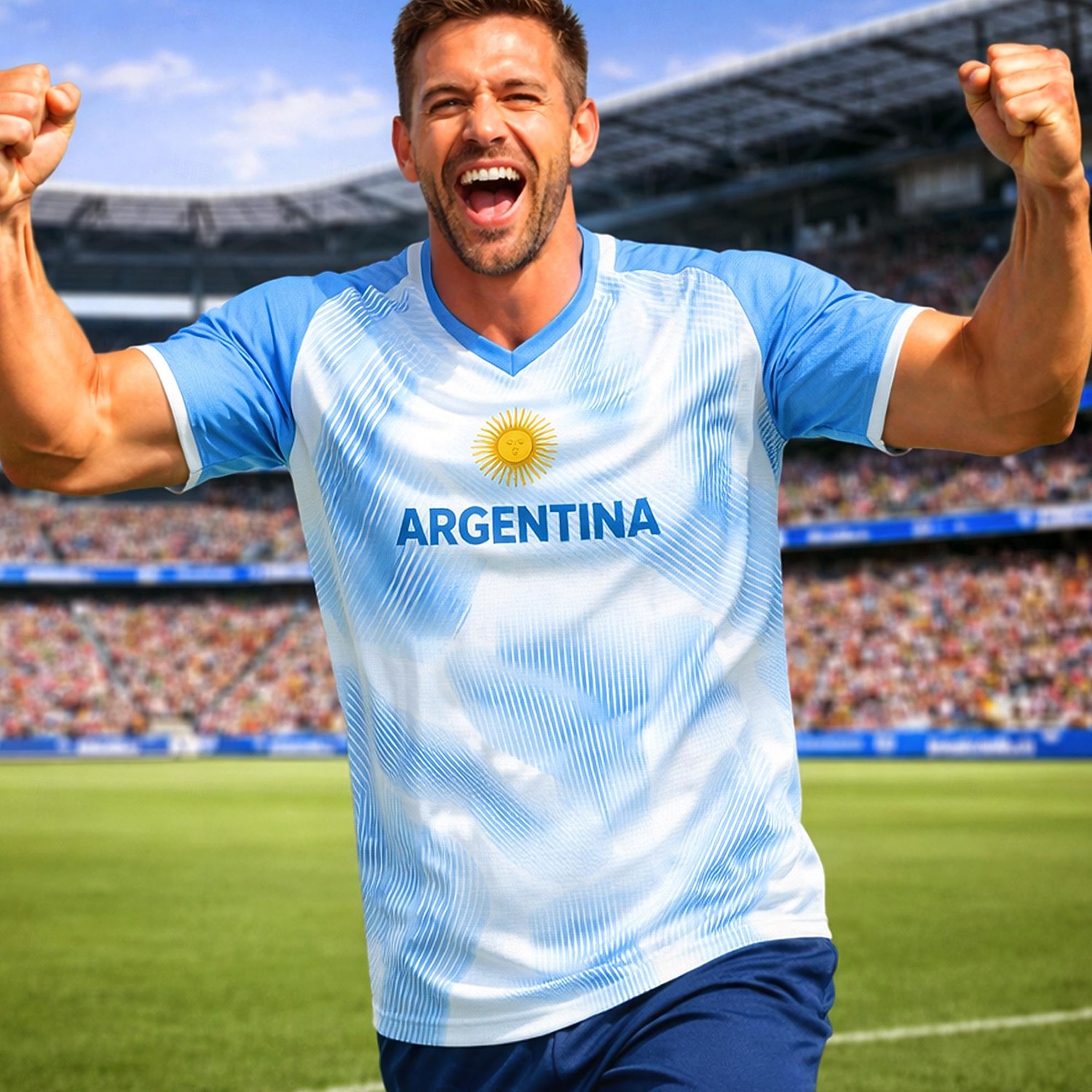 Pánské Geometrický Spád Argentina Fotbalové léto Globální shoda Cvičební košile Běžecký top Léto Krátký rukáv UPF 50 Rychleschnoucí Prodyšné Tělocvična Track Modrá a bílá sportovní oblečení Sportovn 2026 - $18.99 –P2