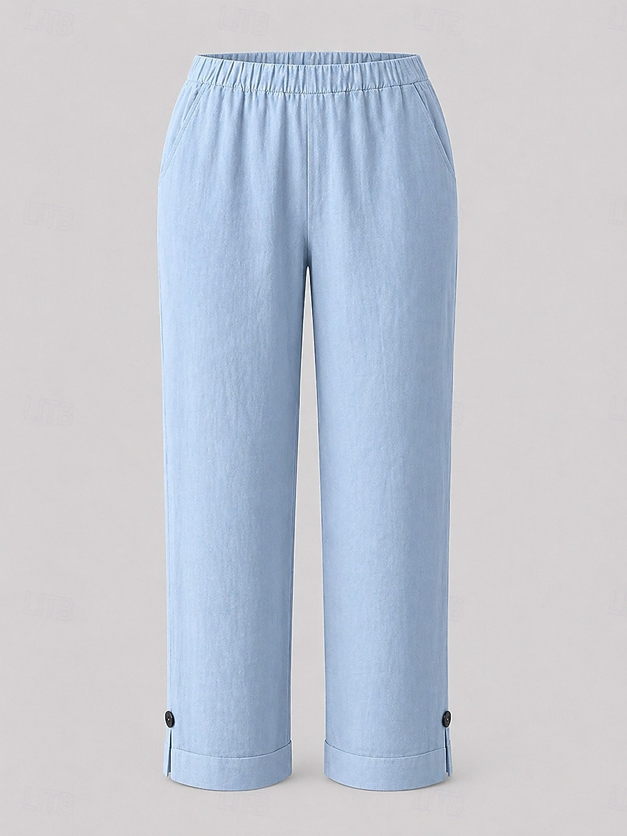 Femmes Pantacourt Chino Longueur cheville Naturel Couleur Unie Avec Poches Confortable Non Elastique Décontracté Quotidien Noir Blanche Rose Claire Vert foncé Printemps Automne Coupe Ample de 2026 ? $19.99 –P2