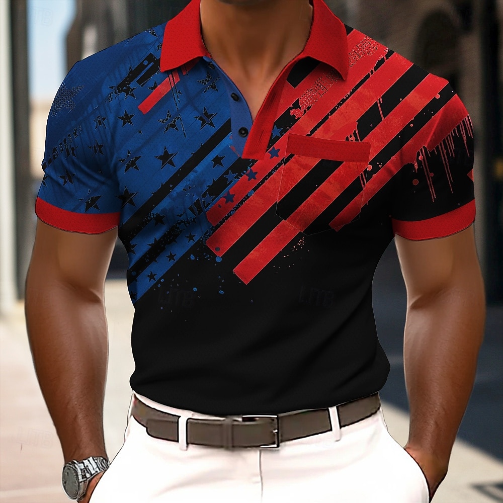 4th of July 2026 250th Men's American US Flag Polo Shirts Short Sleeve Polo Shirts Collared Shirts Casual Outdoor Athleisure Daily Wear 3D Print Buttons Spring & Summer Blue Red Gray 2026 - $22.99 –P3