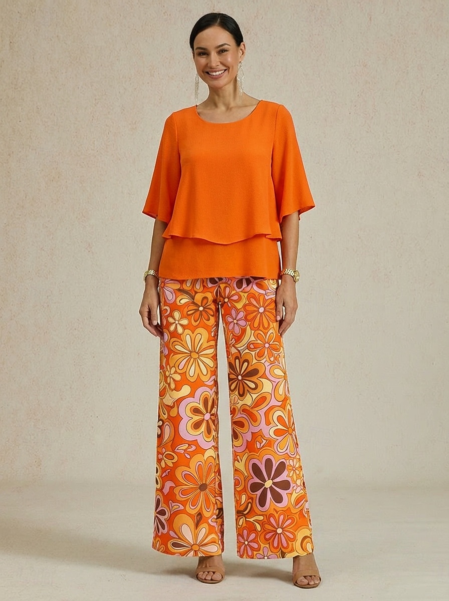 Set pantaloni largi din șifon cu imprimeu floral pentru femei, pentru nunți și ocazii elegante 2026 - $43.99 –P1