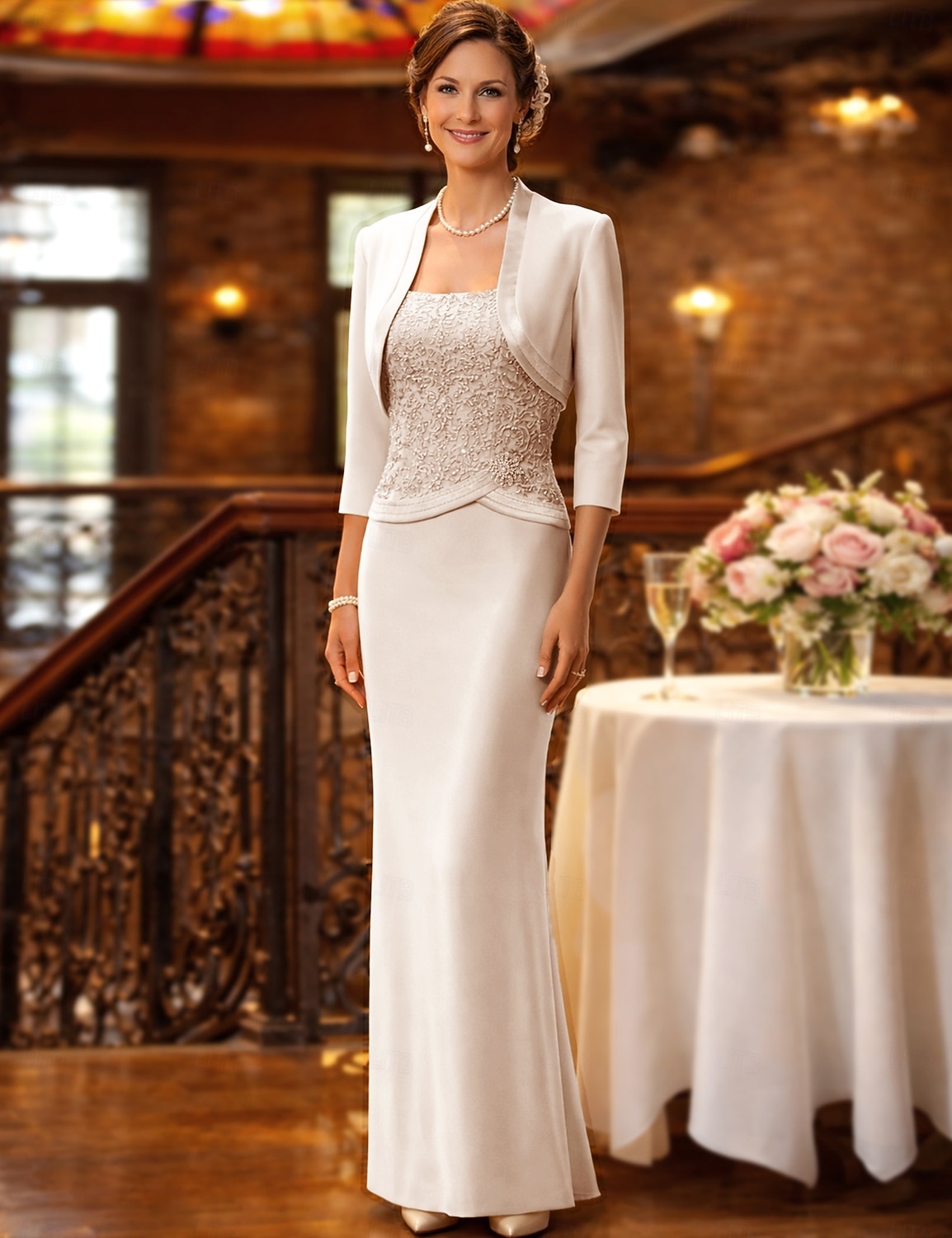 Sheath Column Floor Length Wedding Guest Dress Mother of the Bride Dress  Sleeveless Straight Neckline Elegant Plus Size Wedding Guest Chiffon Satin  Lace Short Jacket Dresses with Sash / Ribbon 2026 - $206.99