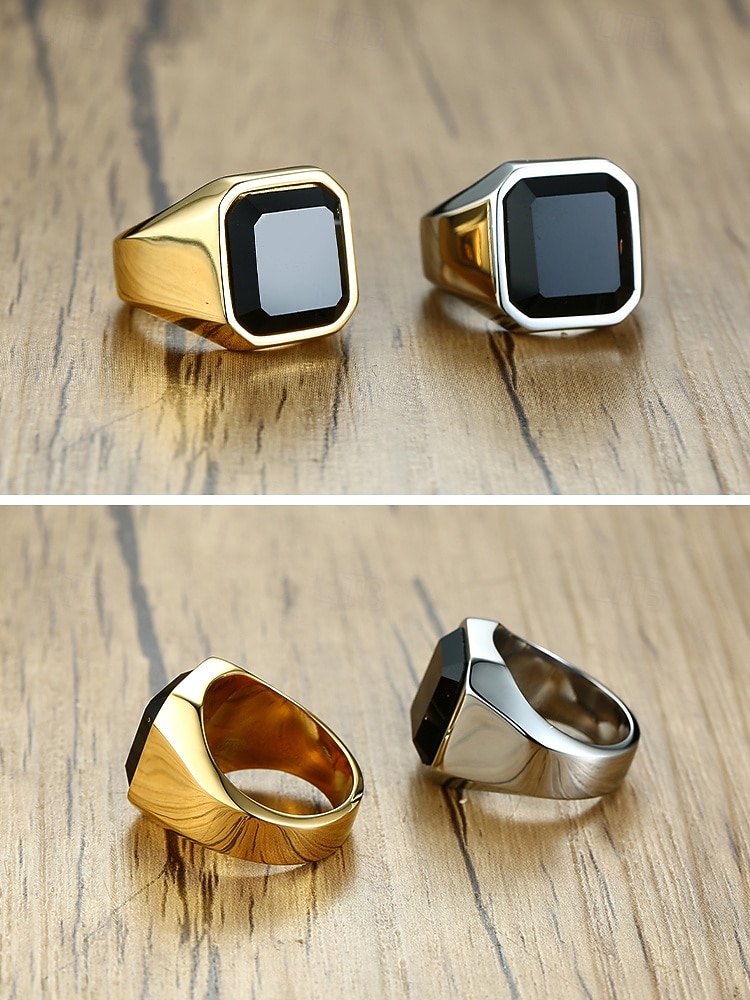 Herrenring im Boho-Stil aus Edelstahl mit Naturstein, Statement-Siegelring in verschiedenen Größen für den Alltag, Strandurlaub und Resort-Look 2026 - $14.99 –P12