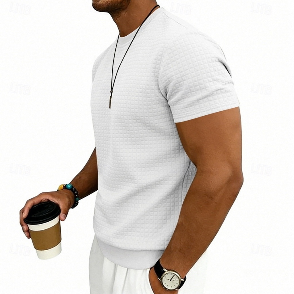 Herre Vaffel T-skjorte T skjorte Kortermet skjorte T-skjorte Kortermet Crew-hals Sommer Vår Helfarge Gatemote Stilfull Sportslig Jacquard Daglig utendørs Feriereise Hvit Svart Mørkegrå Topp T-skjorte 2026 - $20.99 –P10