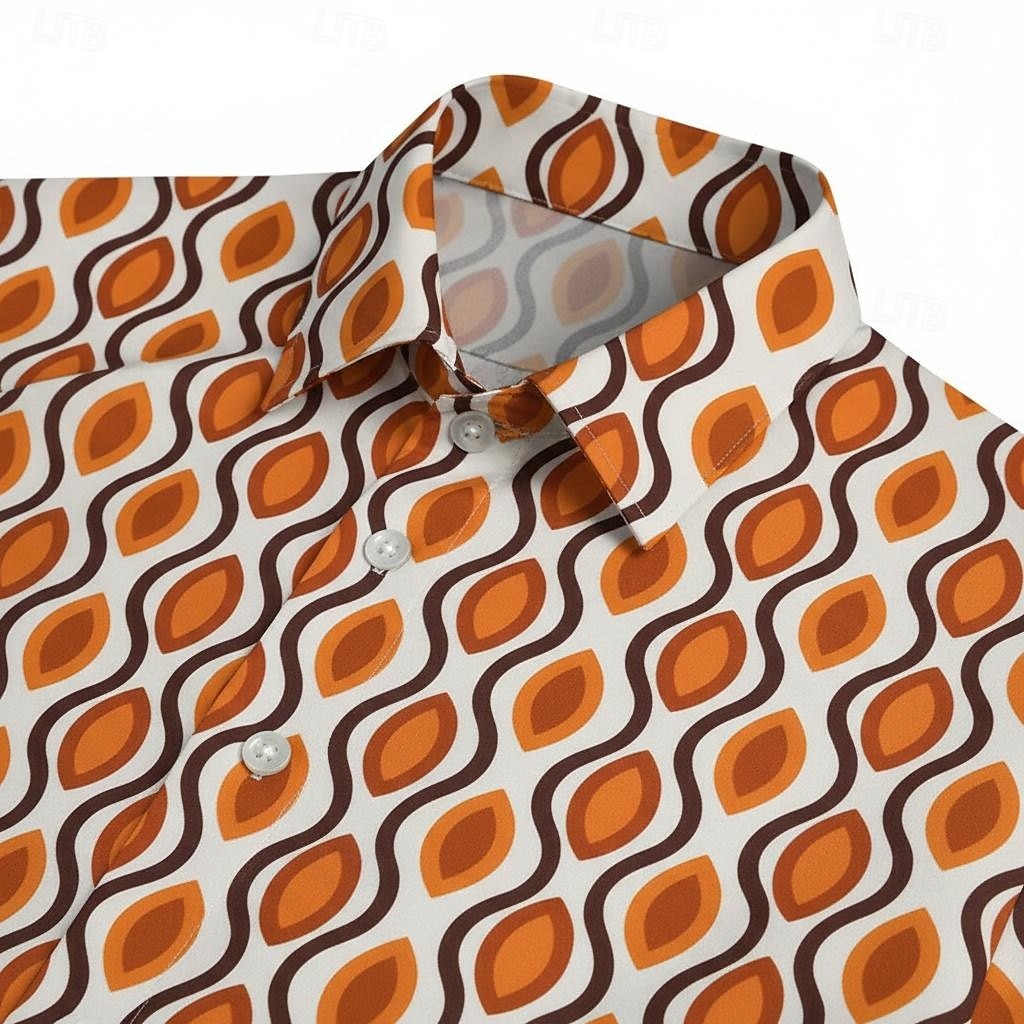 Retro Vintage Hippie 1970s Shirt Short Sleeves Hippie Geometric Lines / Waves Fancy Dress Men's Music Festival Party Daily Wear Adults' Shirt Spring & Summer 2026 - $23.99 –P12