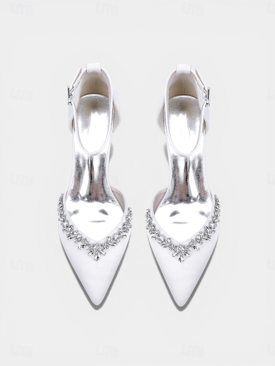 Zapatos de tacón bajo de satén rosa para mujer, zapatos de salón con tira en el tobillo y punta afilada con pedrería para cócteles y bodas. &eventos nocturnos 2026 - $64.99 –P8