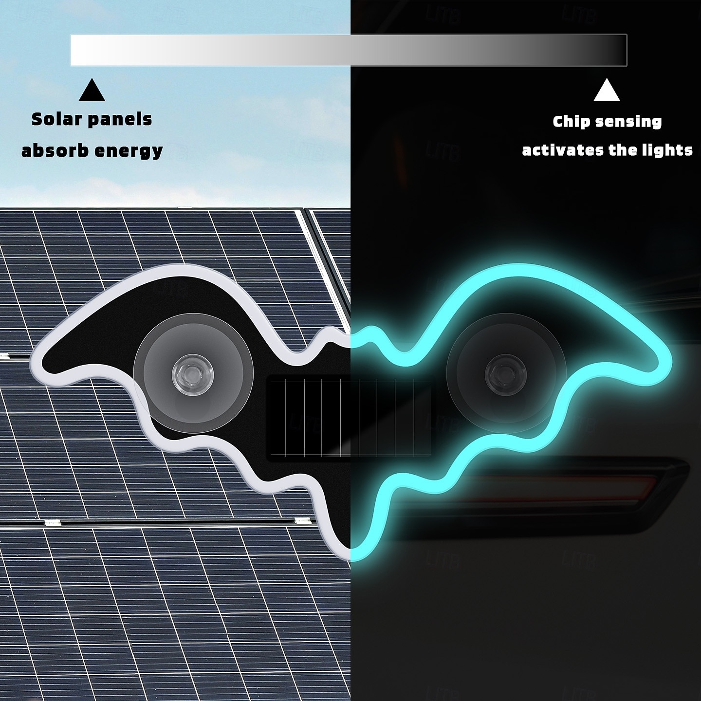 Car Solar Vacuum Suction Cup Neon Bat-Shaped Decorative Running Lights, Wire-Free, Type-C Rechargeable, 8 Modes, Ambient LED Car Interior & Exterior, Party, Halloween, Vehicle Decoration 2026 - $7.49 –P4