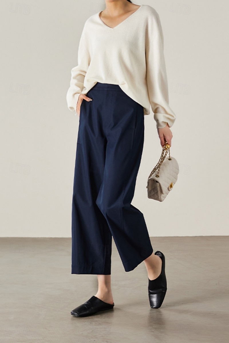 Women's Wide Leg Chinos Vacation Full Length High Waist Comfortable Micro-elastic Daily White Navy Blue khaki Summer Spring Loose Fit 2026 - $44.99 –P4