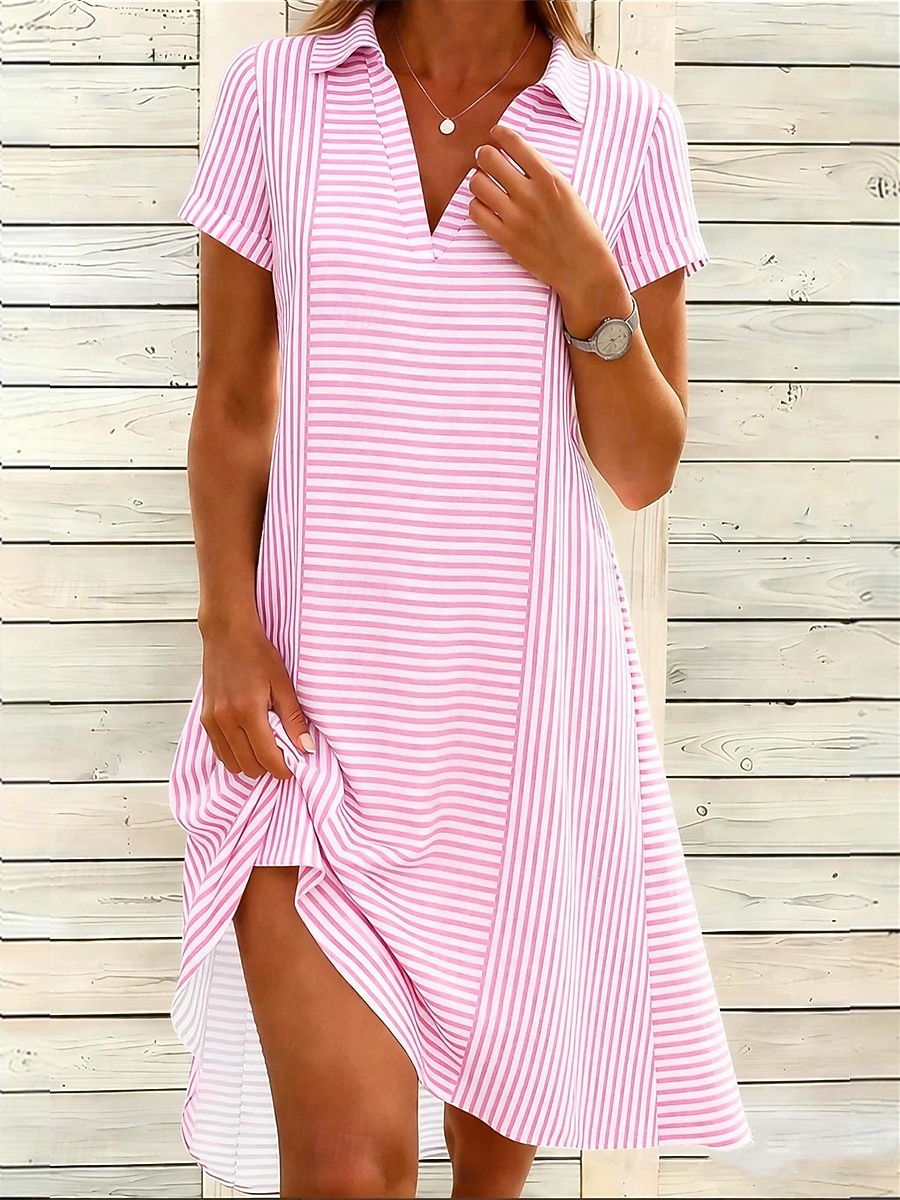 Damen Minikleid Sommerkleid Urlaub Lässig Boho Täglich Strand Lässiger Schnitt Grafik Tupfen Kurzarm V Ausschnitt Revers Rosa Himmelblau Grün Grau Sommer Frühling 2026 - $29.99 –P2