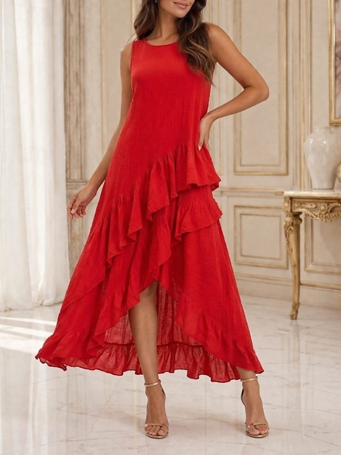 Women's Midi Dress Sundress White Dress A Line Dress Summer Dress Vacation Casual Boho Daily Holiday Summer Dress Regular Fit Plain Sleeveless Crew Neck Black White Red Army Green Summer 2026 - $44.99 –P4