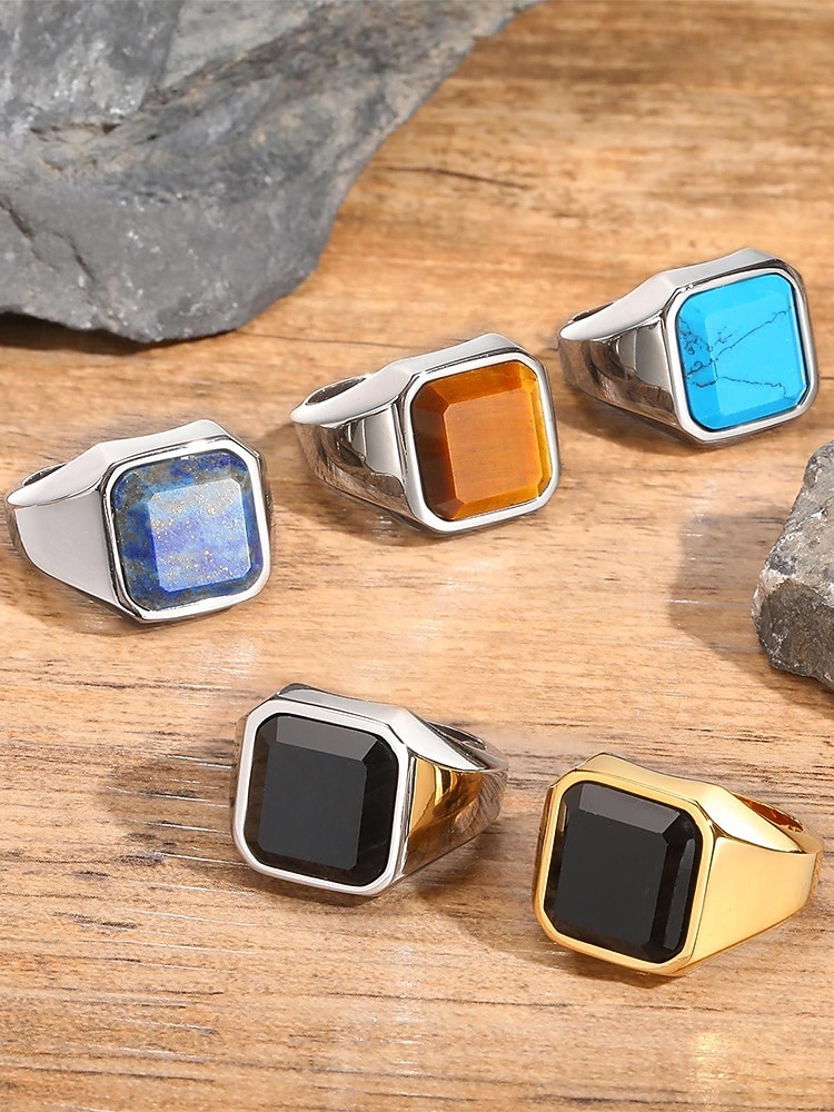 Herrenring im Boho-Stil aus Edelstahl mit Naturstein, Statement-Siegelring in verschiedenen Größen für den Alltag, Strandurlaub und Resort-Look 2026 - $14.99 –P6