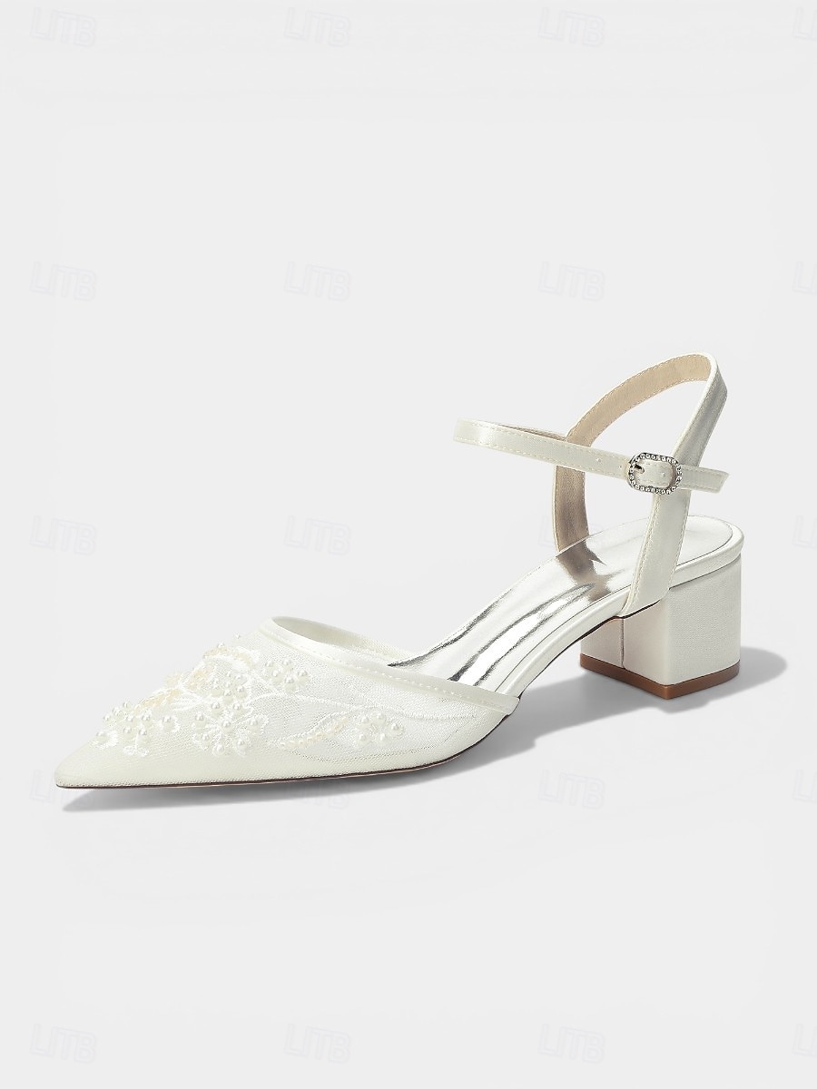 marinblå pumps med broderad blockklack för dam – eleganta cocktailpartyskor 2026 - $64.99 –P3