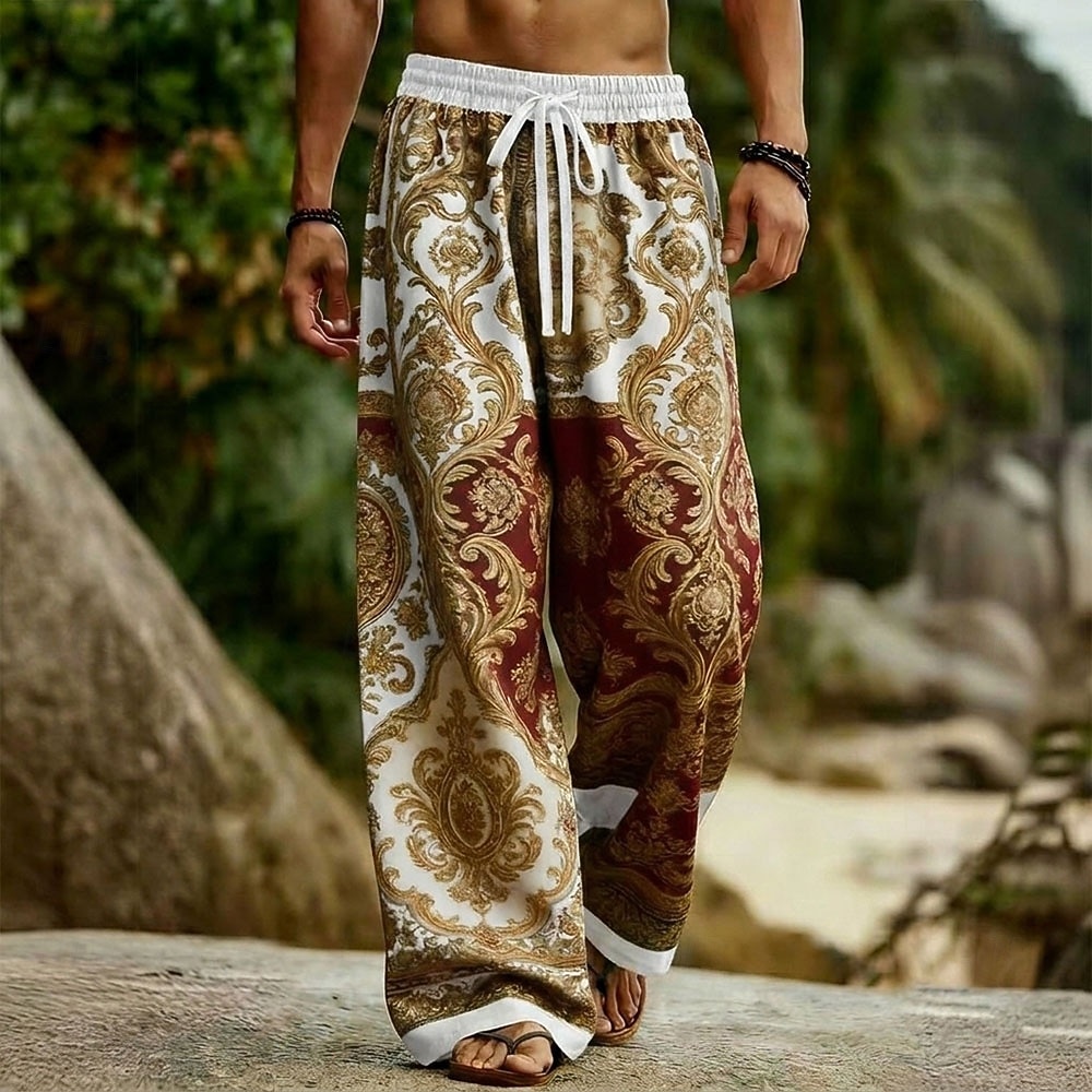 Per uomo Paisley Stampa Floreale Etnico Pantaloni Pantaloni casual Pantaloni Larghi Misura del girovita medio Boho Vintage Retrò Casa All'aperto Vacanza Coulisse elastica in vita Pantaloni tipo lino del 2026 a $27.99 –P1