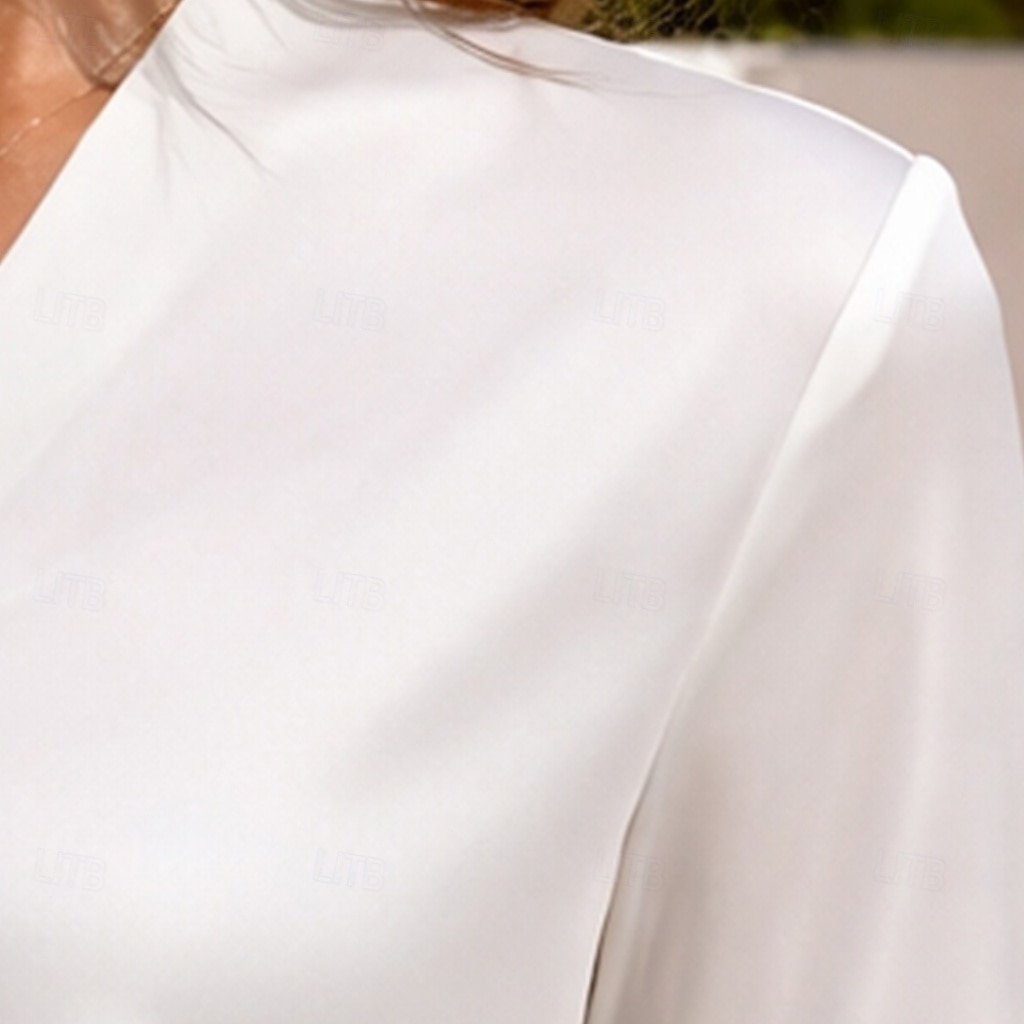 Damskie Koszula Letnia koszula Codzienna koszula Bluzki z szyfonu Z marszczeniami Jednokolorowe Równina Elegancja Urlop Moda Długi rękaw W serek Zwykłe topy Codzienny Streetwear Święto Biały Lato 2026 - $29.99 –P5