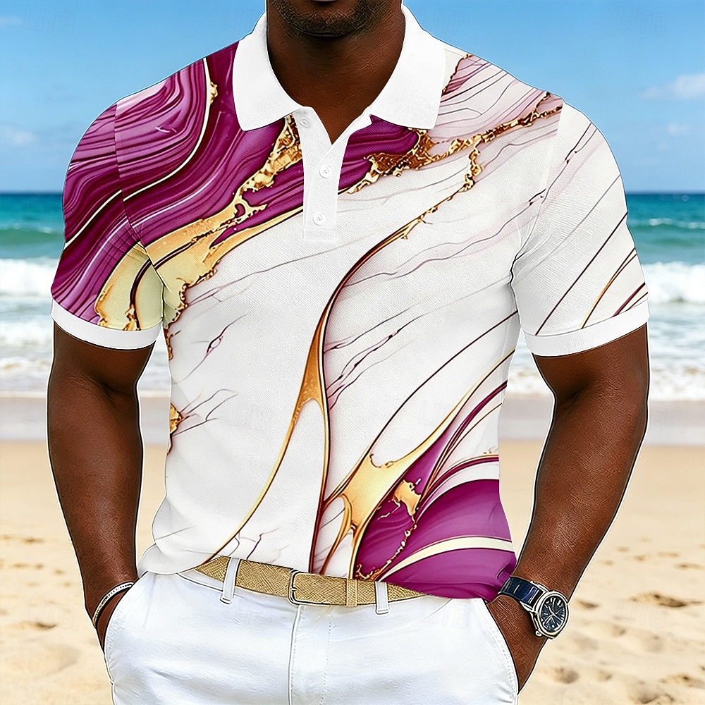 Per uomo Geometrico Polo Hawaiane Manica Corta Magliette polo Camicie con Colletto Casual Athleisure Abbigliamento da vacanza Stampa 3D Bottoni Tessuto retato traspirante Primavera & Estate Blu Rosso del 2026 a $22.99 –P4